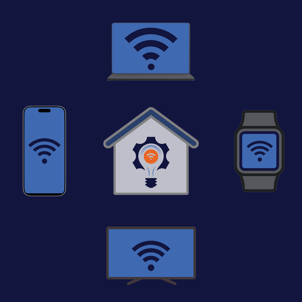 Home with Intelligent Environments Logo and devices surrounding it it showing full single